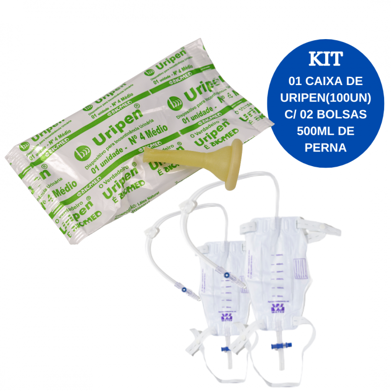 KIT - 100 URIPEN Nº4 C/02 BOLSAS DE URINA WILTEX 500ML